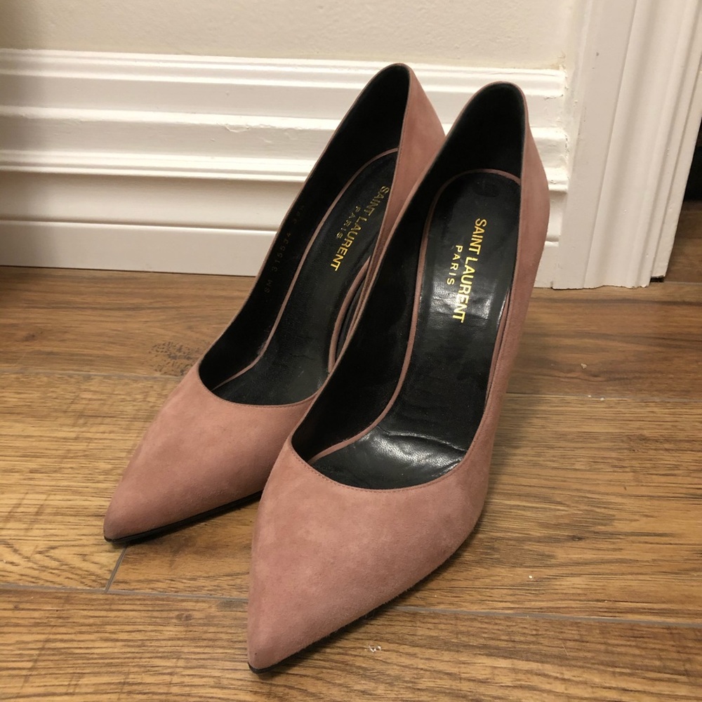 Saint Laurent YSL Dusty Rose Suede Heels
